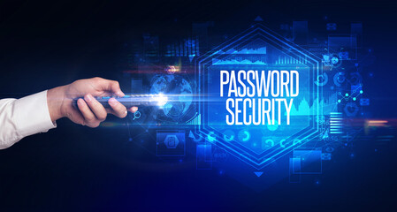 hand holding wireless peripheral, cyber security concept