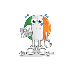 irish flag cry with a tissue. cartoon mascot vector
