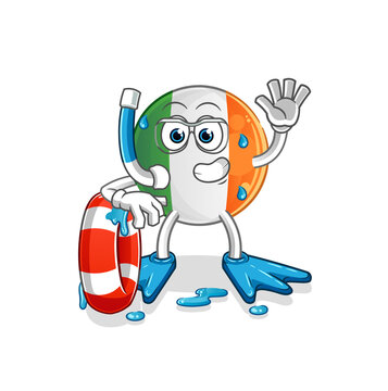 irish flag swimmer with buoy mascot. cartoon vector