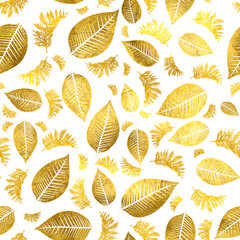 Golden Fancy Floral Pattern White Background
