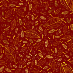 Exotic Floral Pattern Red and Golden Tones