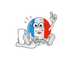 french flag playing video games. cartoon character