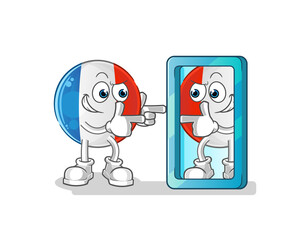 french flag looking into mirror cartoon. cartoon mascot vector