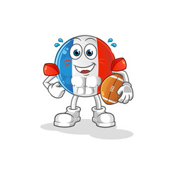 french flag playing rugby character. cartoon mascot vector