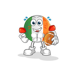 irish flag playing rugby character. cartoon mascot vector