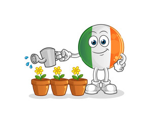 irish flag watering the flowers mascot. cartoon vector