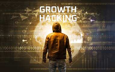 Faceless hacker at work, security concept