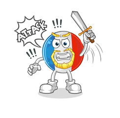 french flag knights attack with sword. cartoon mascot vector