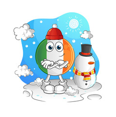irish flag in cold winter character. cartoon mascot vector