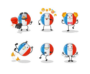 french flag comedy set character. cartoon mascot vector