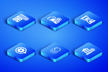 Set Bank building setting, Air conditioner, Stopwatch, Setting, Blender with bowl and Old hourglass sand icon. Vector