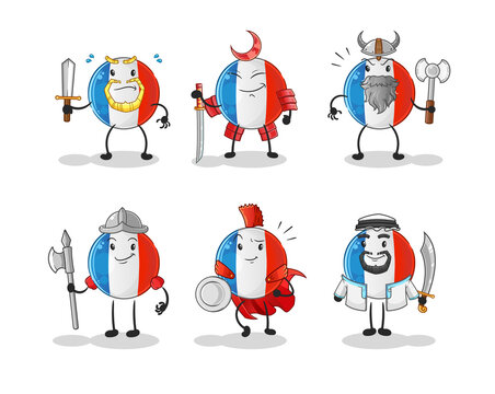 french flag warrior group character. cartoon mascot vector