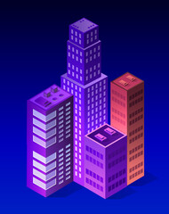 The night city background 3D illustration neon ultraviolet