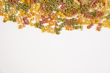 raw trottole tricolore wheat italian food macro on white background