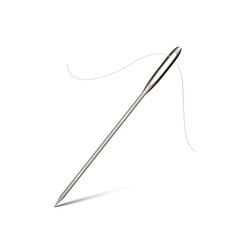 Silver needle with thread isolated - vector
