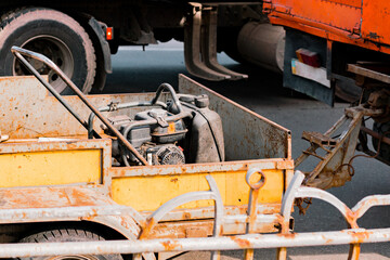 Truck carrying gasoline energy generator inside a trailer. Emergency. Electric. Power. Moving....