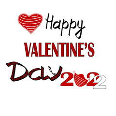 Happy Valentine's Day typography text 2022 with heart and mask. Red and black lettering design vector arrangement.