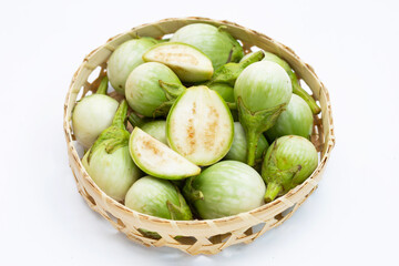 Organic green eggplant on white background