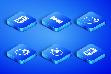 Set Clock PM, 24 hours, Stopwatch, Time Management, Old hourglass and delete icon. Vector