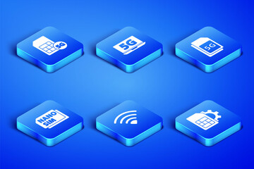 Set Sim card setting, 5G Card, Wi-Fi wireless network, Nano, Laptop with and icon. Vector