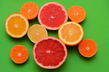 slices of citrus fruits orange, grapefruit, tangerine and lemon