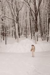 Young Asian woman in winter location with snow