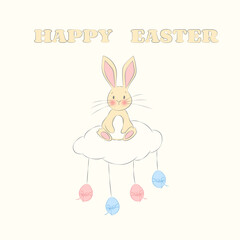 Cute Easter Bunny on a Cloud Easter Card