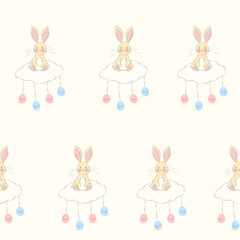 Cute Easter Bunny on a Cloud Seamless Pattern