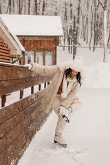 Young Asian woman in winter location with snow