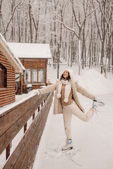 Young Asian woman in winter location with snow