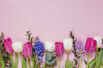 Spring flowers background with copy space