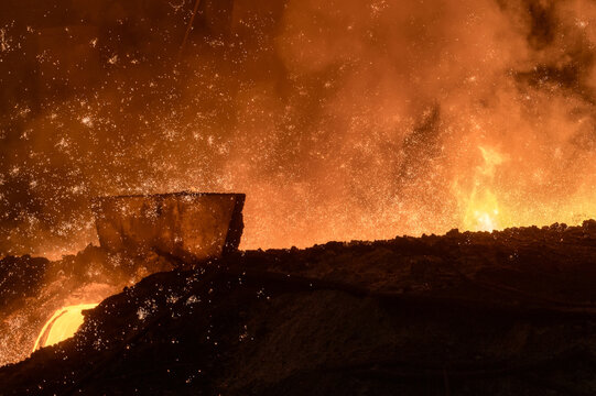 Blast Furnace, Cast Iron Production. Metal Poured Out Of The Metallurgical Furnace