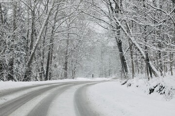 Hazardous road after the winter storm