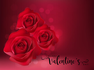 Plakat Valentine's day greeting card templates with realistic of beautiful rose and heart on background color.