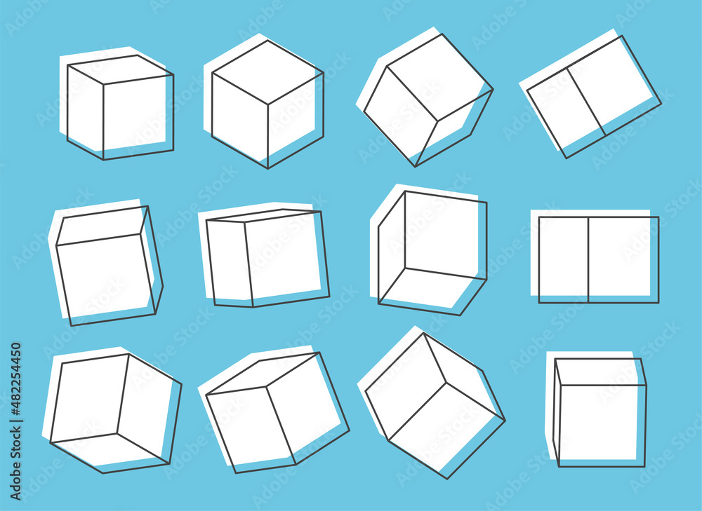 Poster vector 3d outline cubes. cube icons in a perspective. geometric blocks. vector illustration isolated