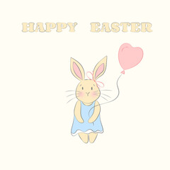 Obraz na płótnie Canvas Cute Bunny with a Balloon Happy Easter Greeting Card