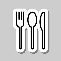 Fork spoon knife simple icon. Flat desing. Sticker with shadow on gray background.ai