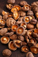 Dried Shiitake mushrooms, close up. Healthy asian food.