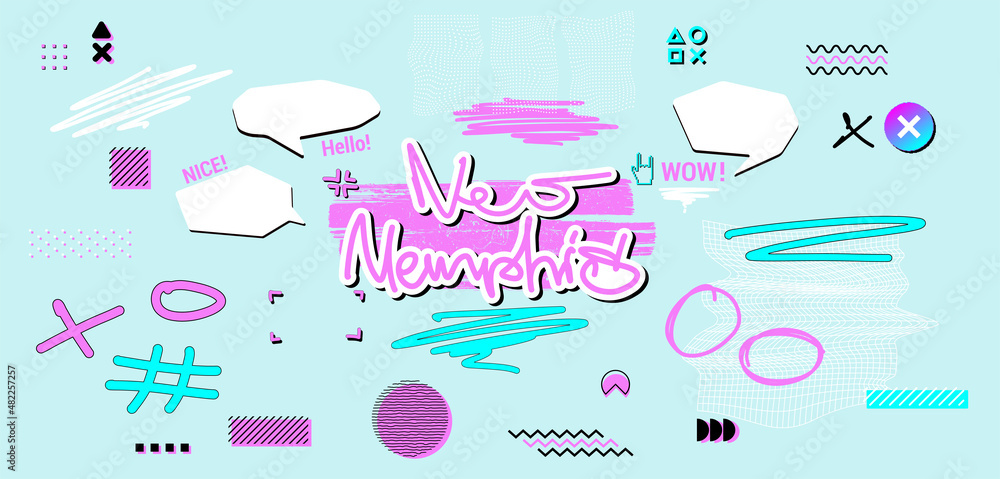Aufkleber Neo Memphis shapes. Abstract geometric shapes from the 90s and 80s. Retro Futuristic, retrowave and vaporwave concept. Bright minimalist elements for a challenging design. Vector elements set