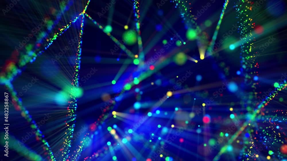 Aufkleber awesome bg with magic particles float in liquid, light rays like laser show, light effects and bokeh