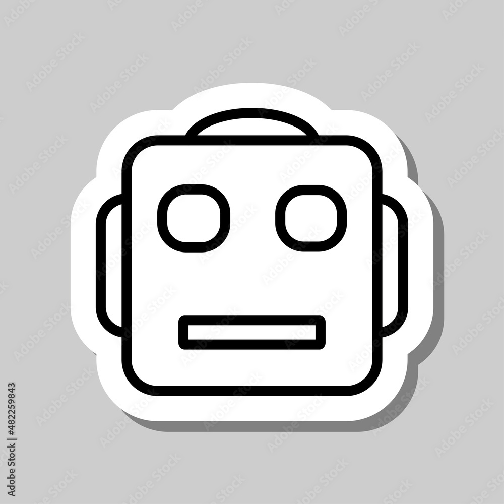 Poster robot simple icon. flat desing. sticker with shadow on gray background.ai