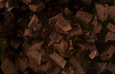 Freeze Motion Shot of Exploding Chocolate Chunks, close-up