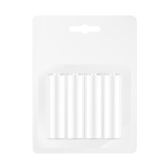 Alkaline batteries mockup. Vector illustration isolated on white background. Perfect for the presentation of your product. EPS10.