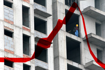 A construction worker at an appartment building site, China. The red trend-line reflects the...