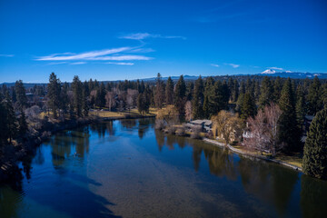 Aerial View of Mirror Pond and Drake Park in Bend, Oregon.