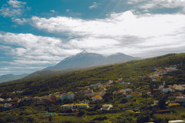 Natural landscape with the snowy Teide in the background