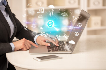 Businessman working on laptop with new business concept