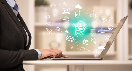 Businessman working on laptop with new business concept