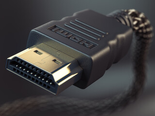 HDMI cable for computer tv and video on black background.
