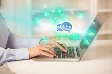 Businessman working on laptop with new business